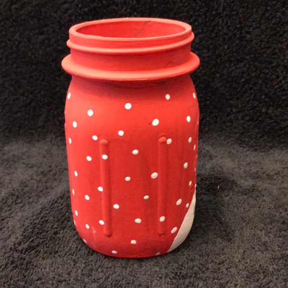 Hand Painted Pint Ball Mason Jar Snowman in Red - Picture 4 of 8